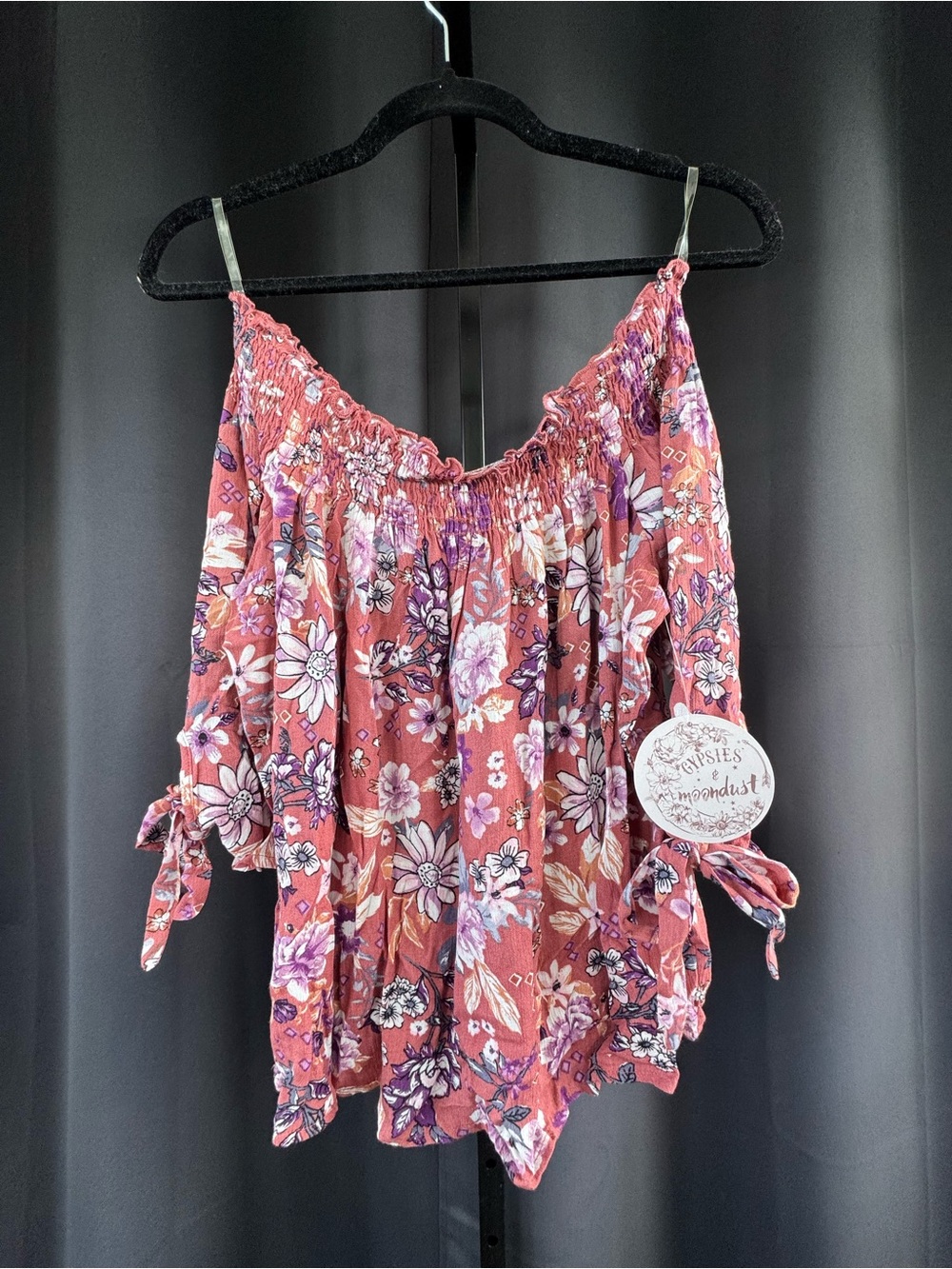 Gypsies & Moondust Dusty Rose Floral Off-Shoulder Top